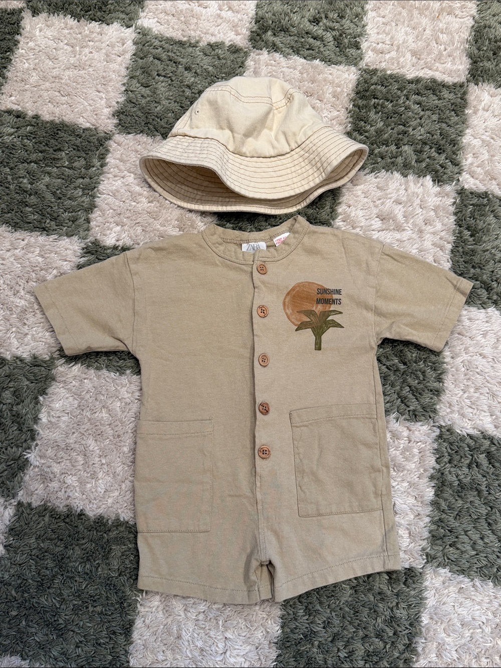 Zara Kids- Beige 'Sunshine Moments' Short Romper with Hat